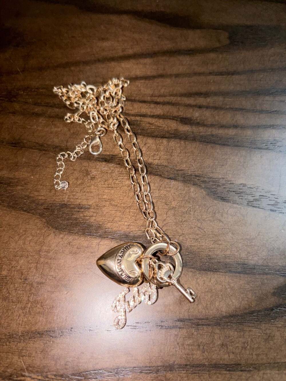 Juicy Couture Gold-Tone Heart and Key Charm Necklace with Pave Logo